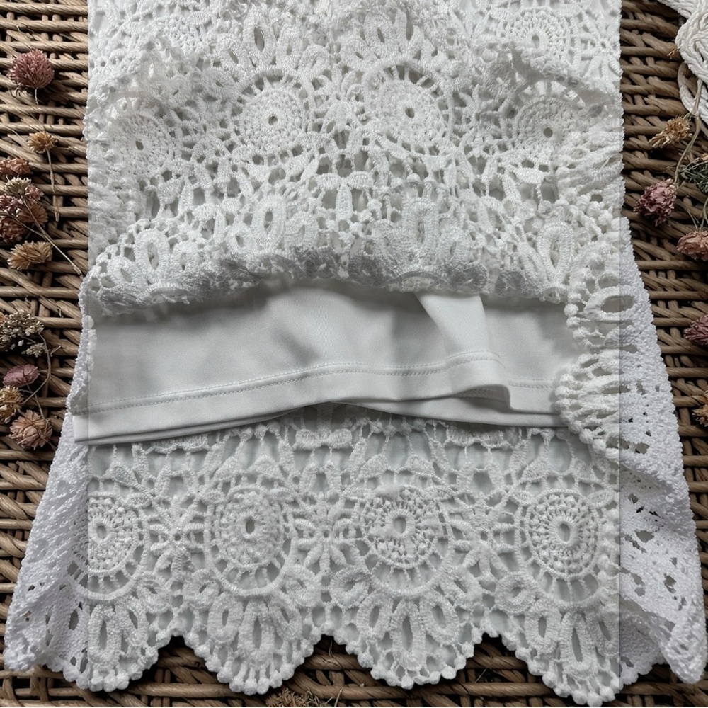Anthony Original White Crochet Lace Blouse Sz S Boho Scalloped Hem Feminine Top - Picture 8 of 11